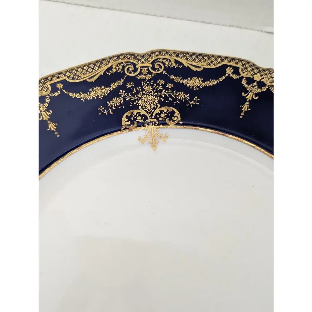 1922 Royal Doulton Dinner Plate Cobalt Blue Gold Gilt Edwardian Bone China